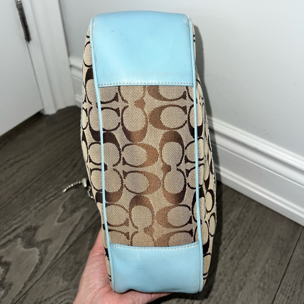 🩵 Coach Brown Signature Tote with Light Blue Trim - Picture 8 of 13
